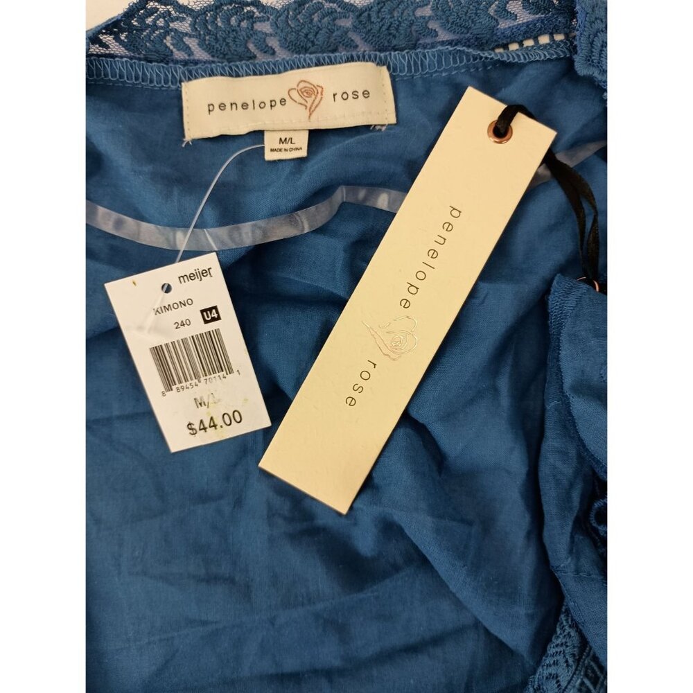 Penelope Rose Blue Cardigan Crochet Lacy Open Front Flowy Boho Beach Coverup Wom - Picture 7 of 7